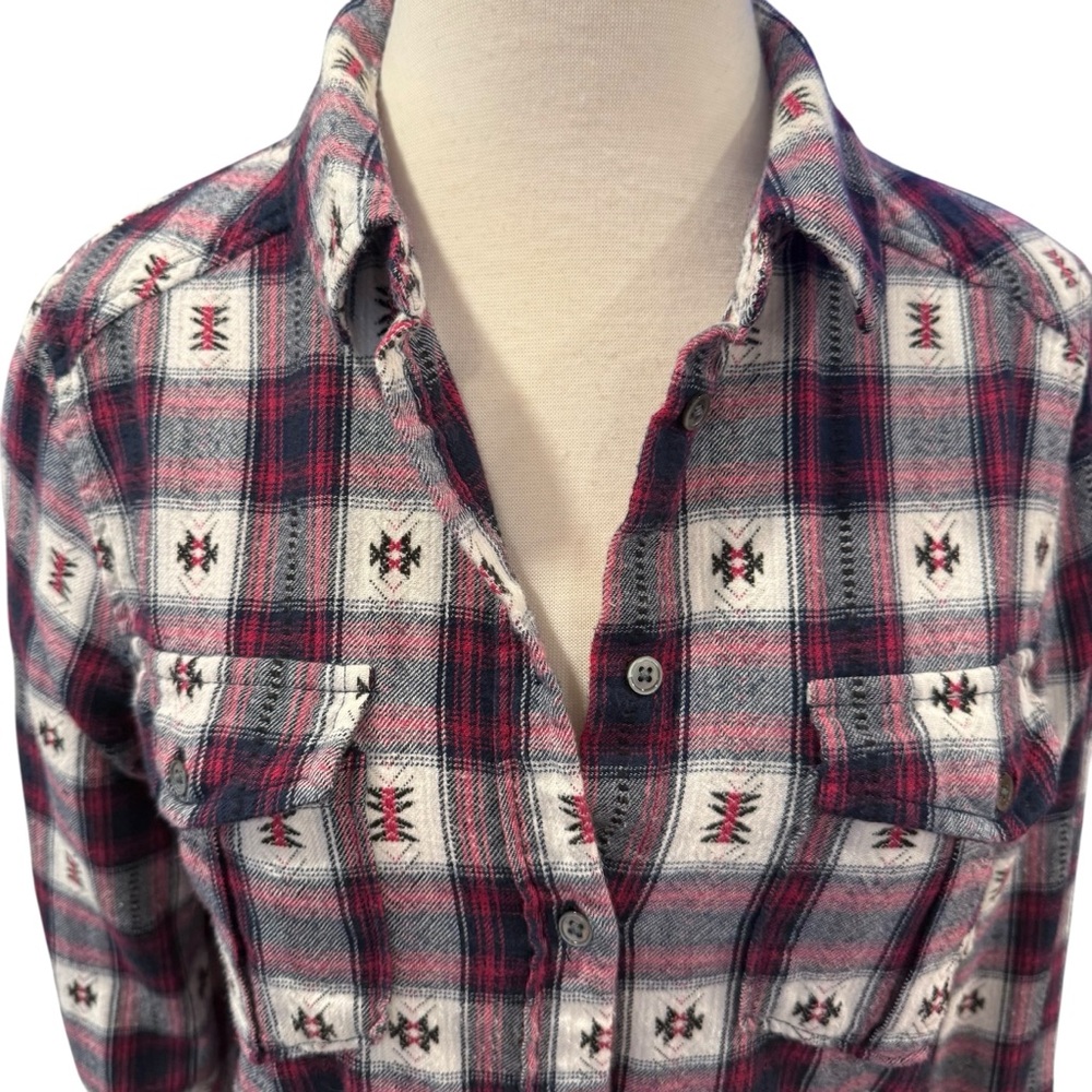 PAIGE Mable Shirt in Black Beaujolais Southwestern Plaid Flannel Size Small - Picture 4 of 13